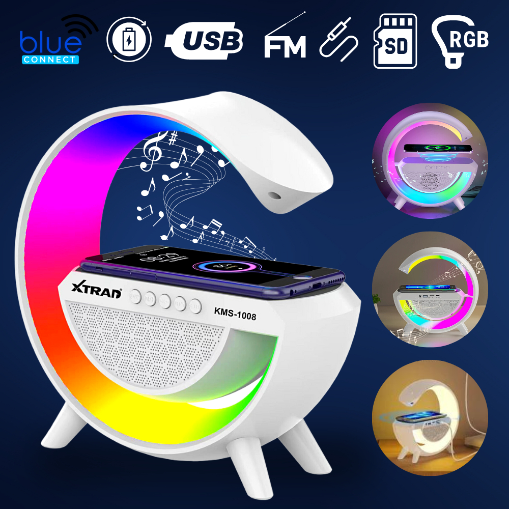 Luminária G Caixa de Som Carregamento por Indução Bluetooth